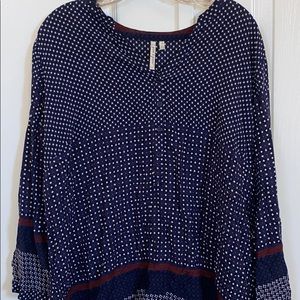 EUC long sleeve blouse navy and dark red 1X